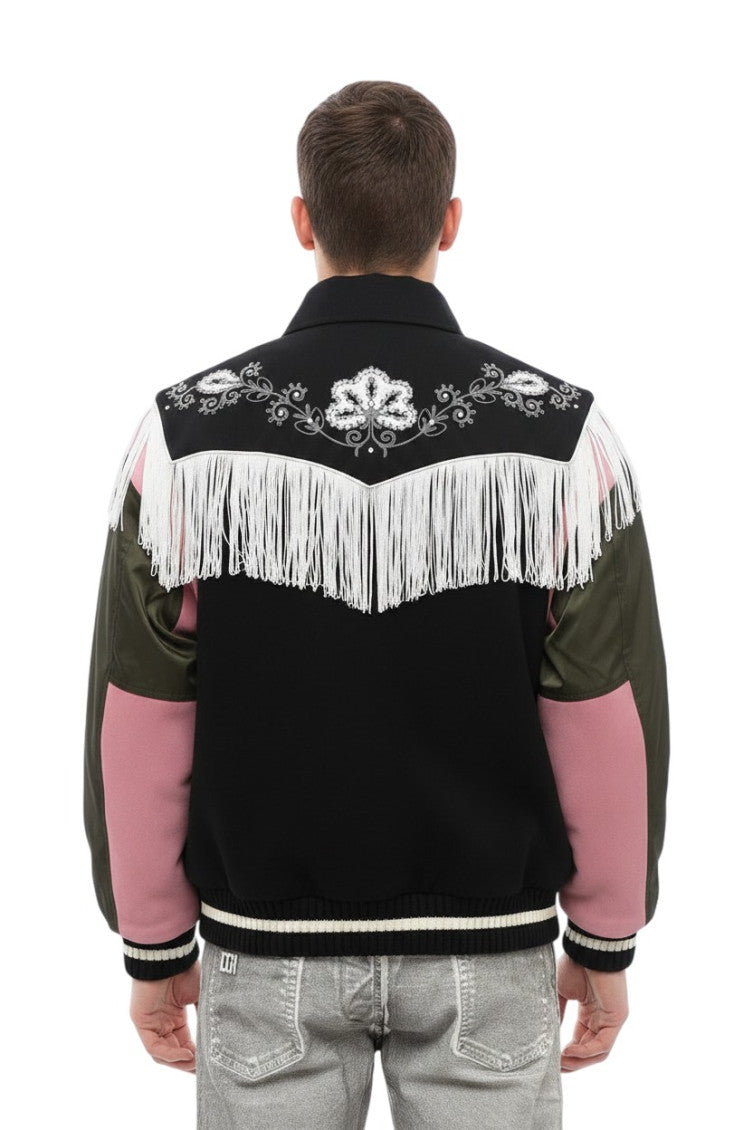 Black Shirt Collar Varsity Jacket 2