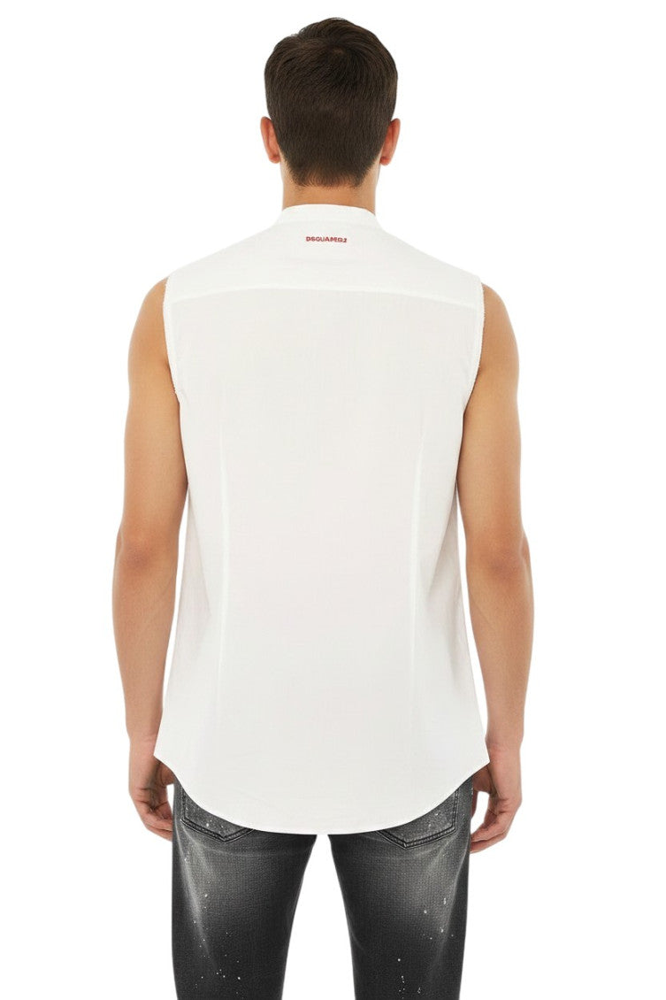 White Regular Sleeveless Shirt 2