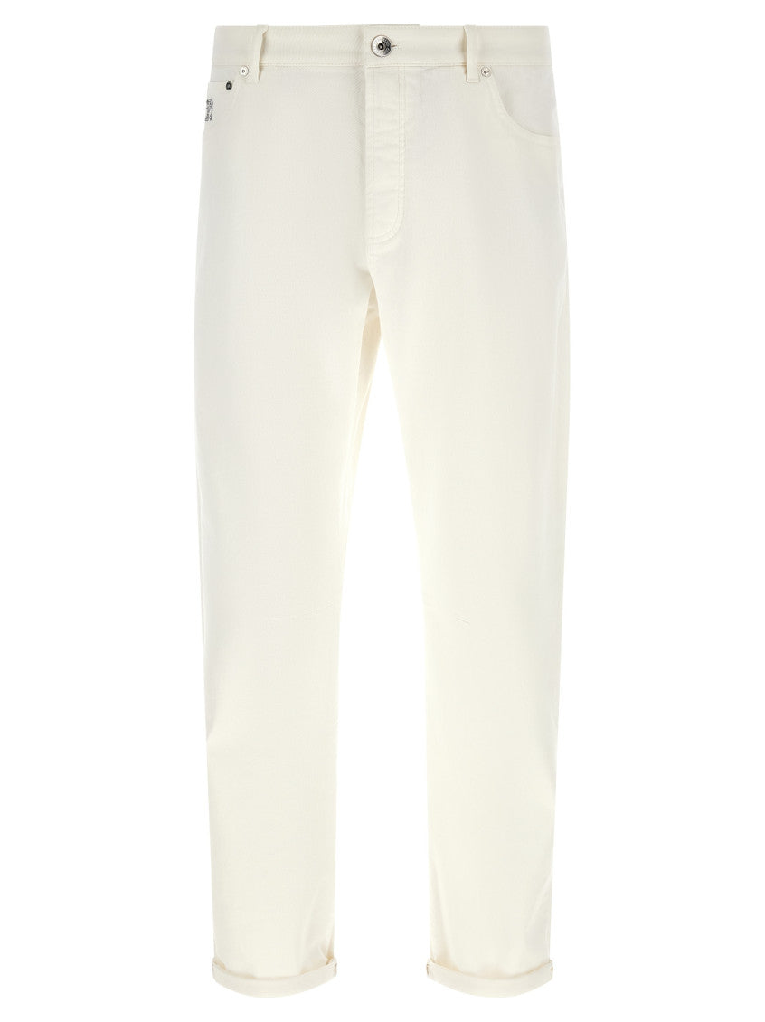 White Slim Mid Rise Jeans 1