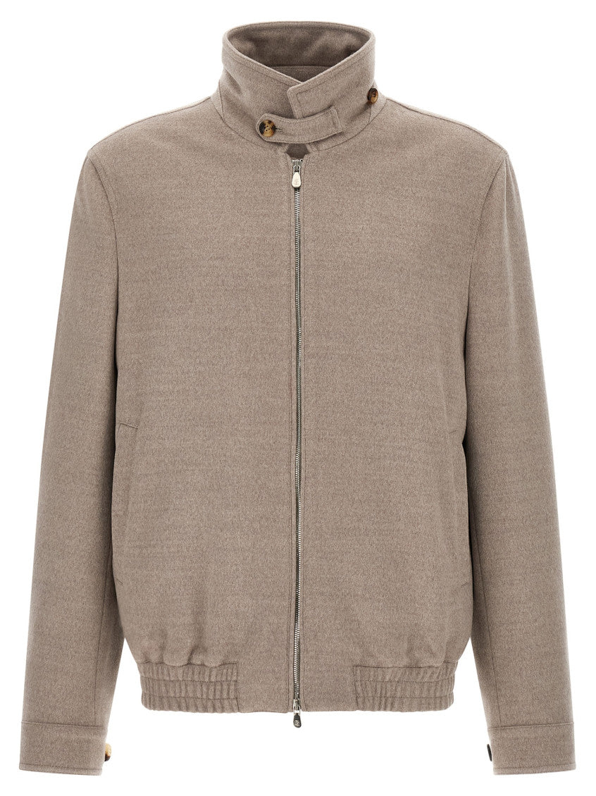 Beige Solid Bomber Jacket 1
