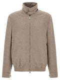 Beige Solid Bomber Jacket 1