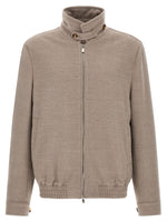 Beige Solid Bomber Jacket 1