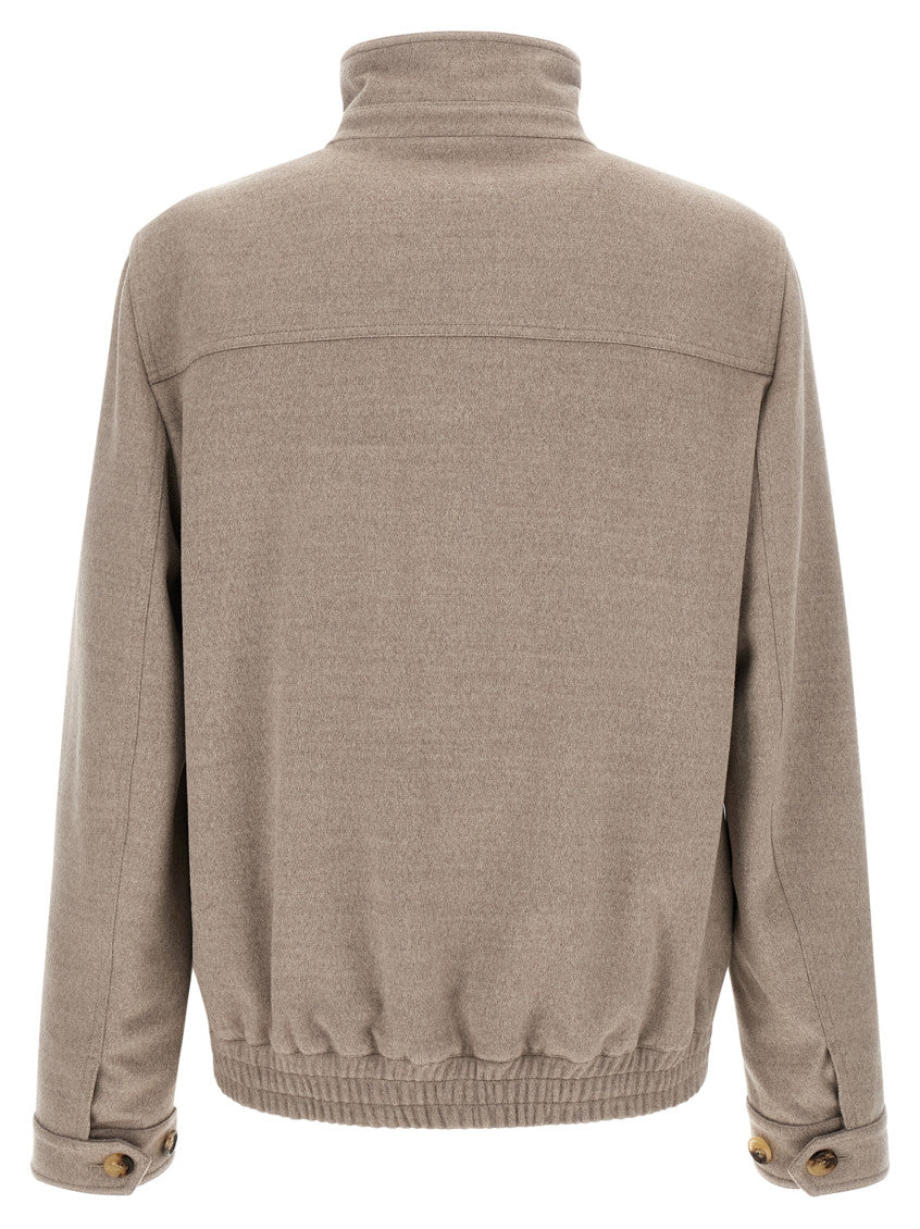 Beige Solid Bomber Jacket 2