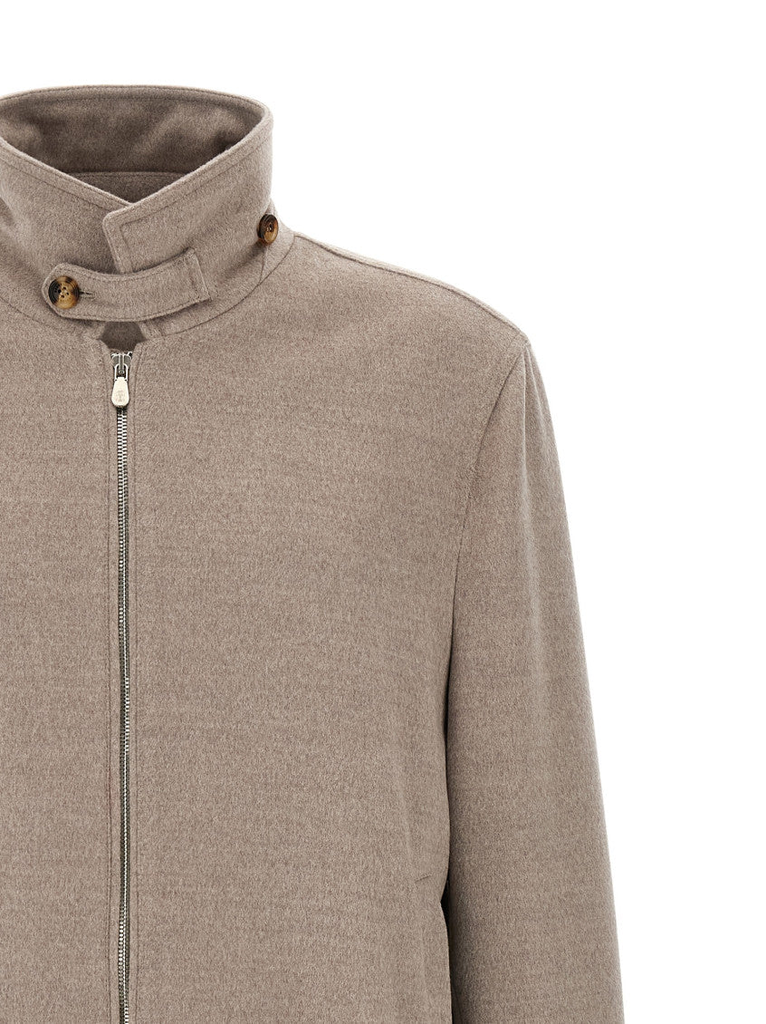 Beige Solid Bomber Jacket 3
