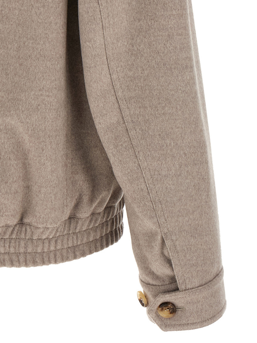 Beige Solid Bomber Jacket 4