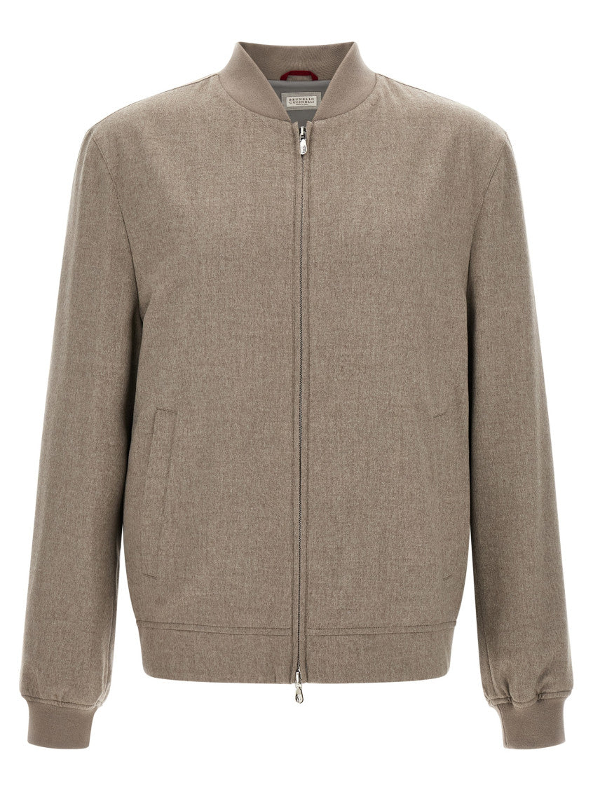 Taupe Textured Bomber Jacket 1