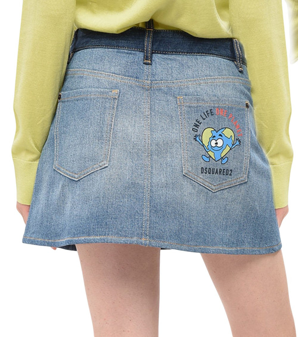 Blue Color Block Mini Skirt 2