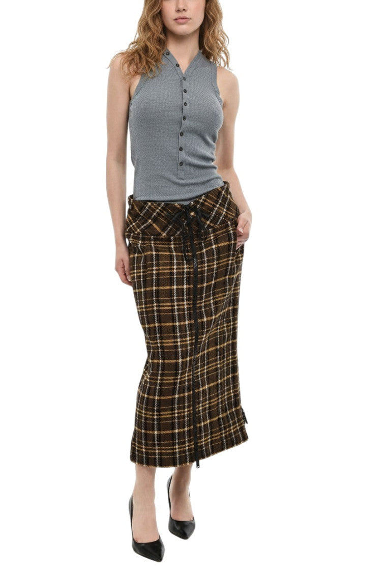 Brown Plaid Midi Skirt 1