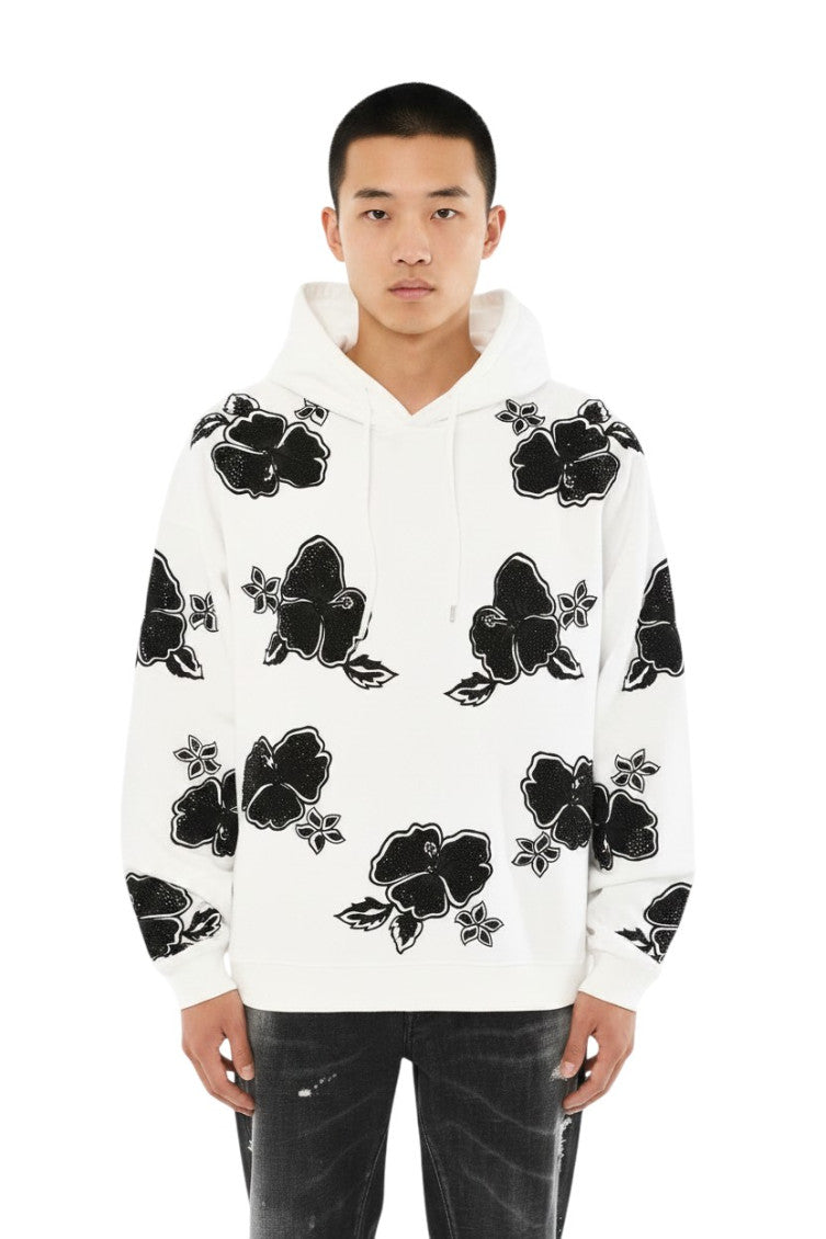 White Oversized Floral Hoodie 1