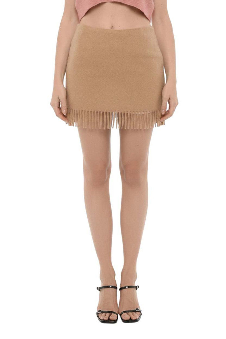 Beige Solid Mini Skirt 1