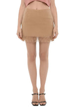 Beige Solid Mini Skirt 1