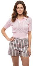Pink Knitted Shirt Collar Polo 1
