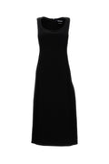 Black Solid Round Neck Midi Dress 1