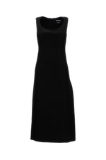 Black Solid Round Neck Midi Dress 1