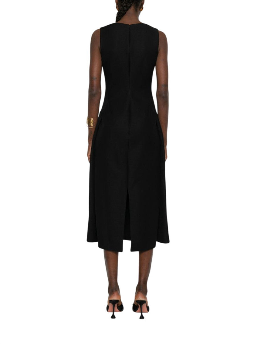 Black Solid Round Neck Midi Dress 3