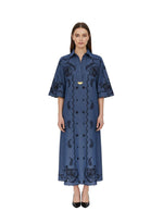 Blue Paisley Shirt Collar Midi Dress 1