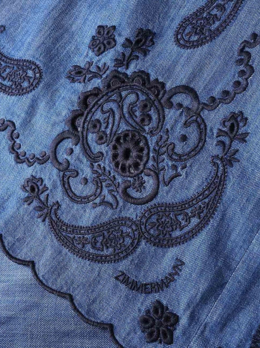 Blue Paisley Shirt Collar Midi Dress 3