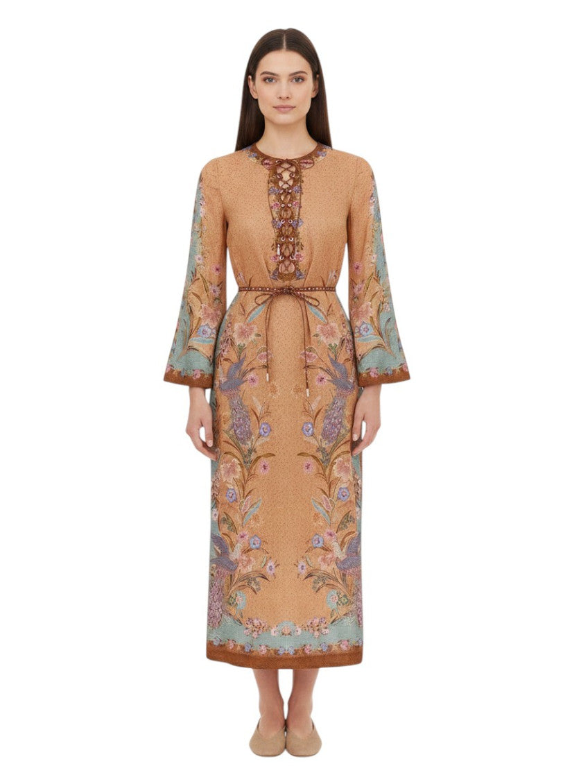 Multicolor Floral Round Neck Midi Dress 1
