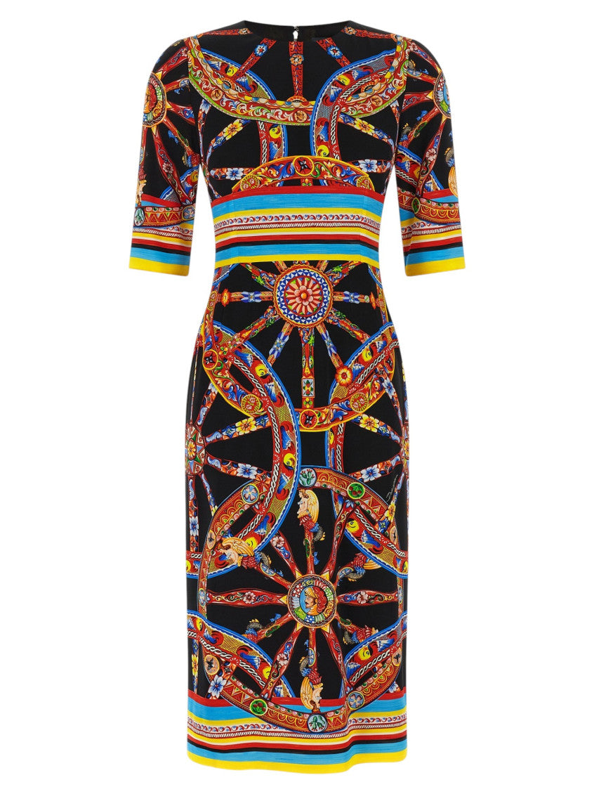 Multicolor Printed Round Neck Midi Dress 1