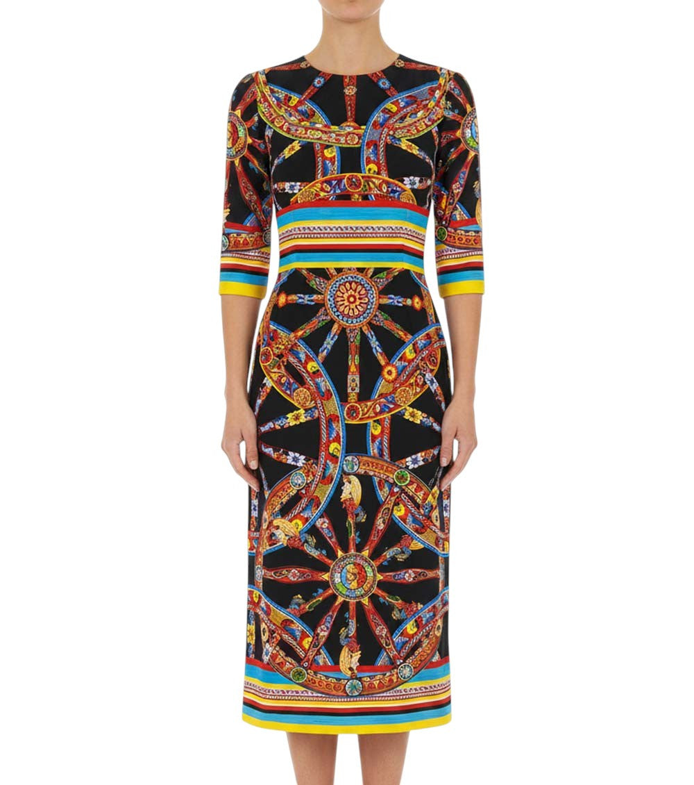 Multicolor Printed Round Neck Midi Dress 3