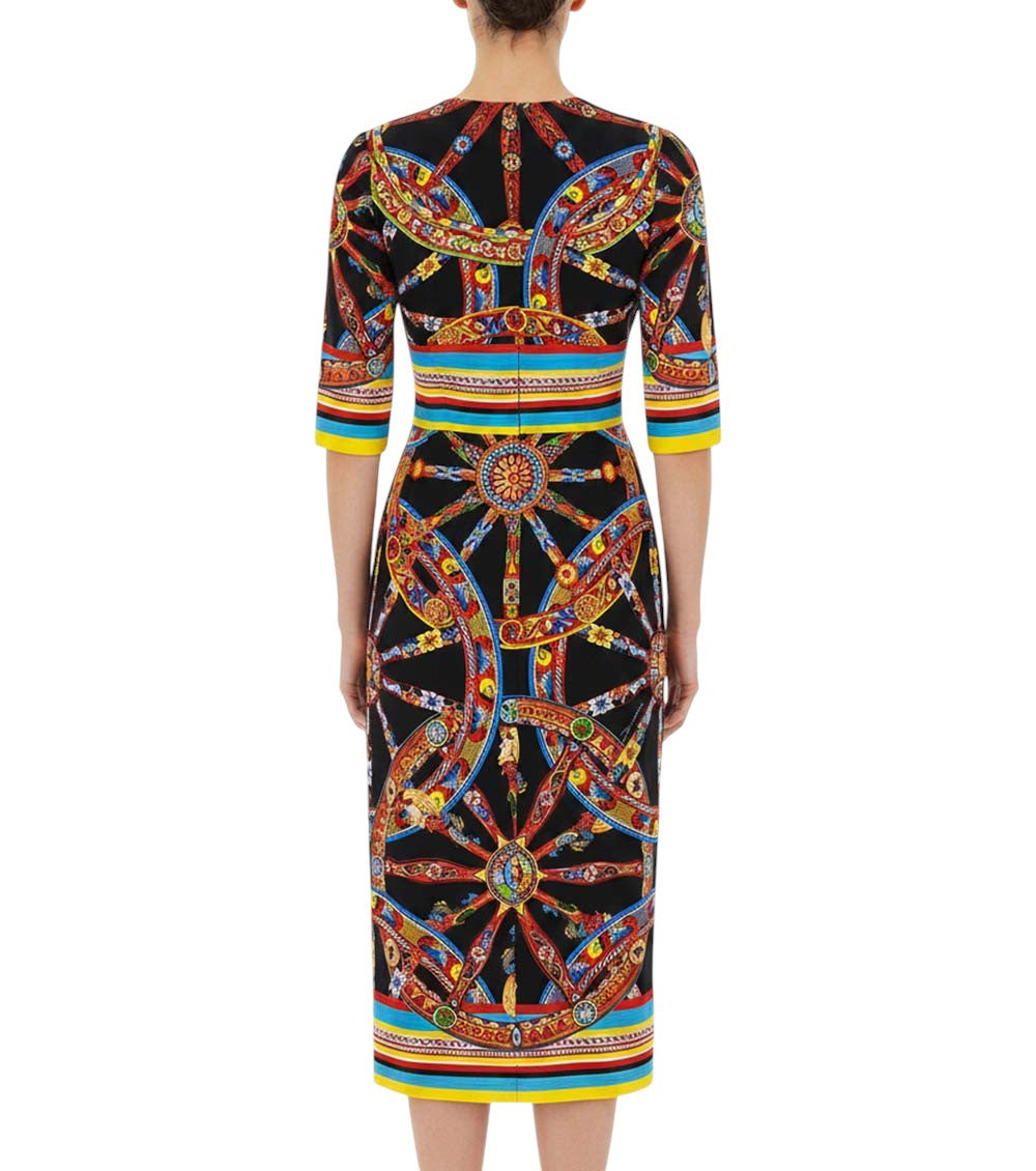 Multicolor Printed Round Neck Midi Dress 4