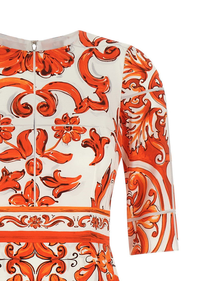 Orange Printed Round Neck Midi Dress 5