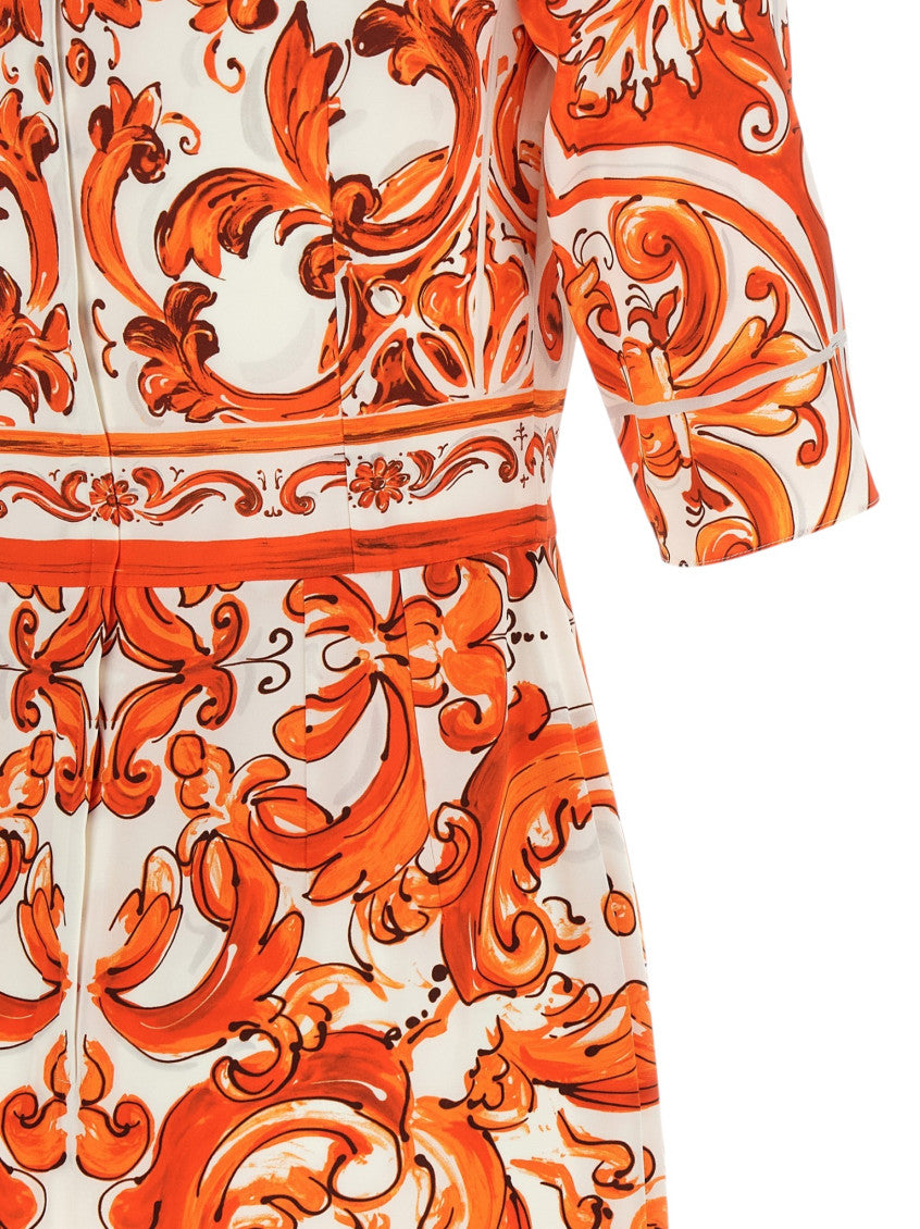 Orange Printed Round Neck Midi Dress 6