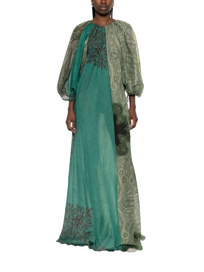 Green Paisley Round Neck Maxi Dress 2