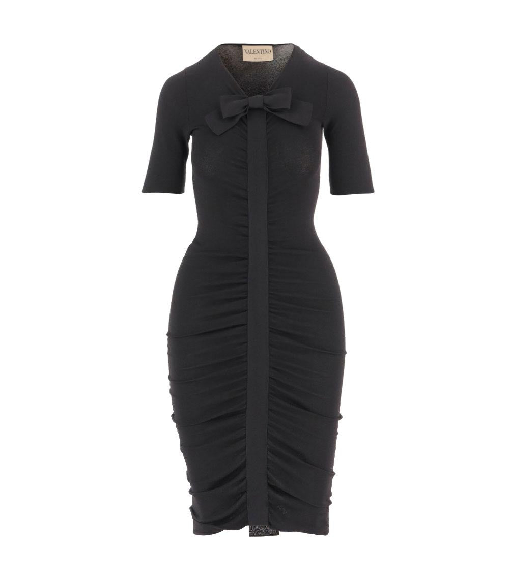 Black Solid V Neck Midi Dress 1