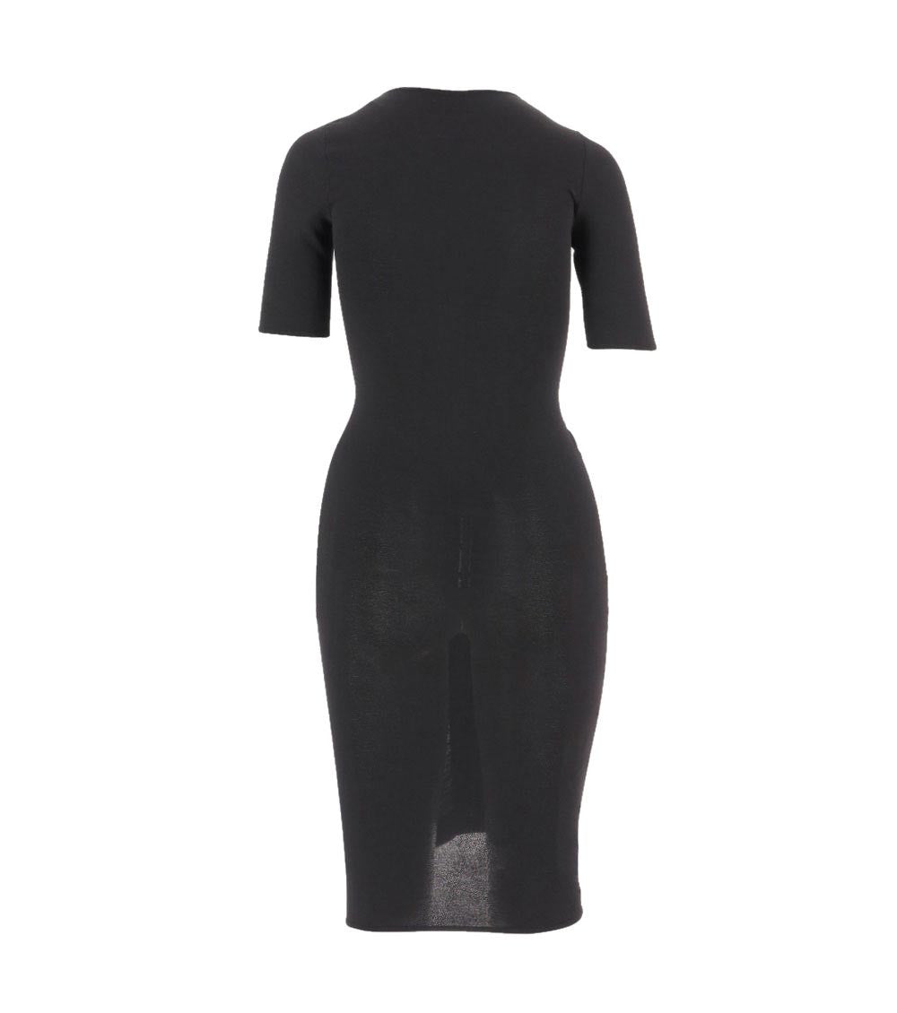 Black Solid V Neck Midi Dress 2