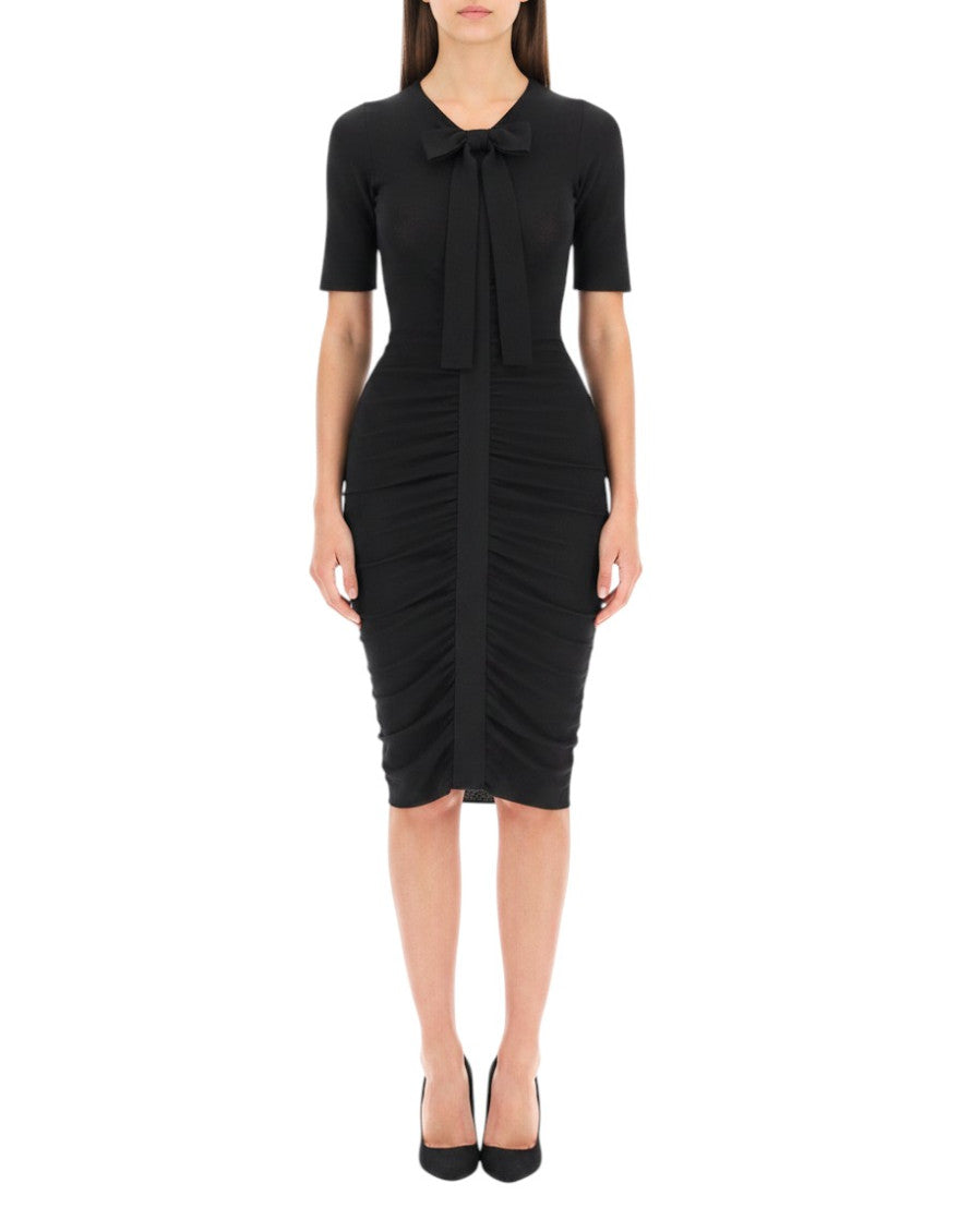 Black Solid V Neck Midi Dress 3