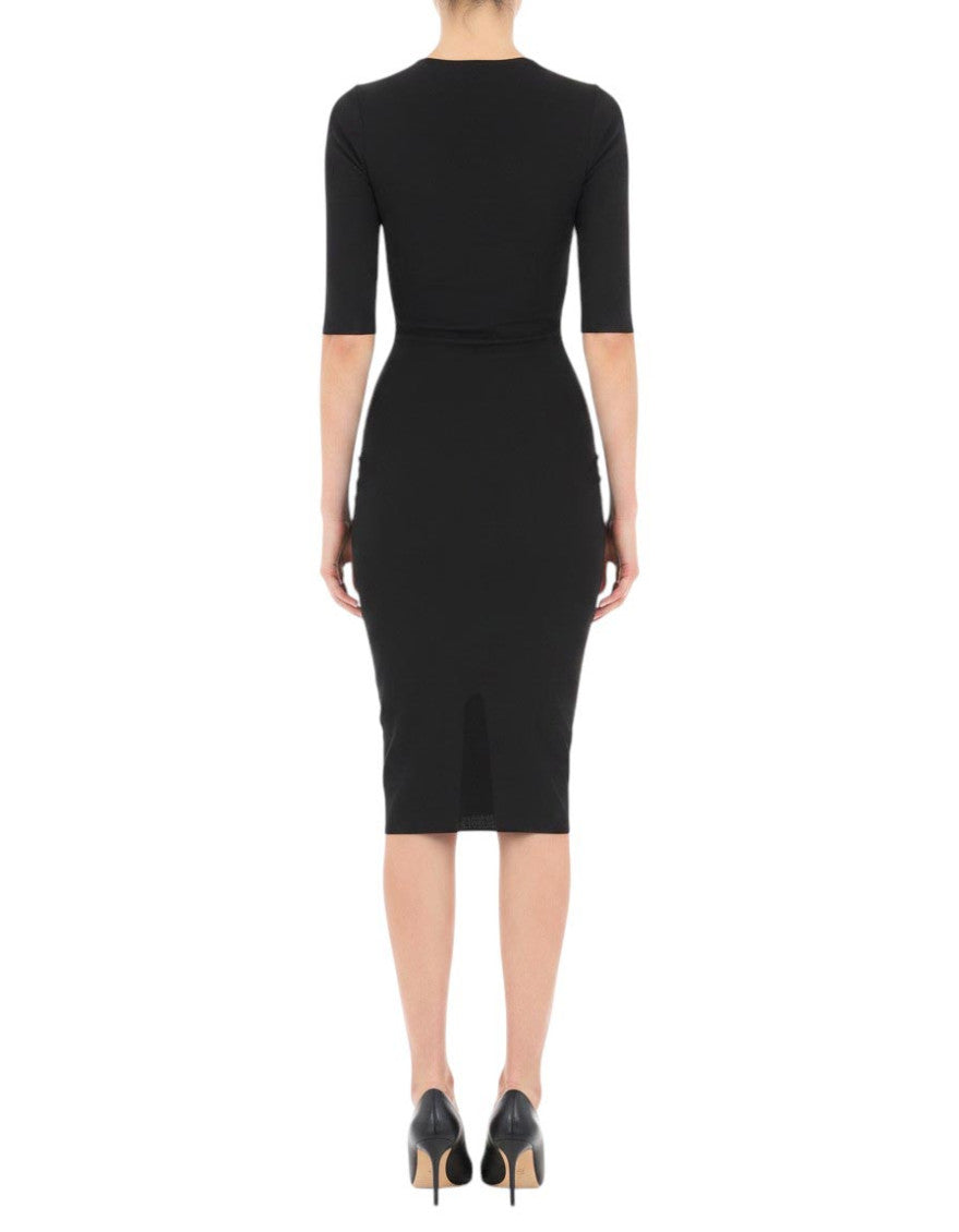 Black Solid V Neck Midi Dress 4