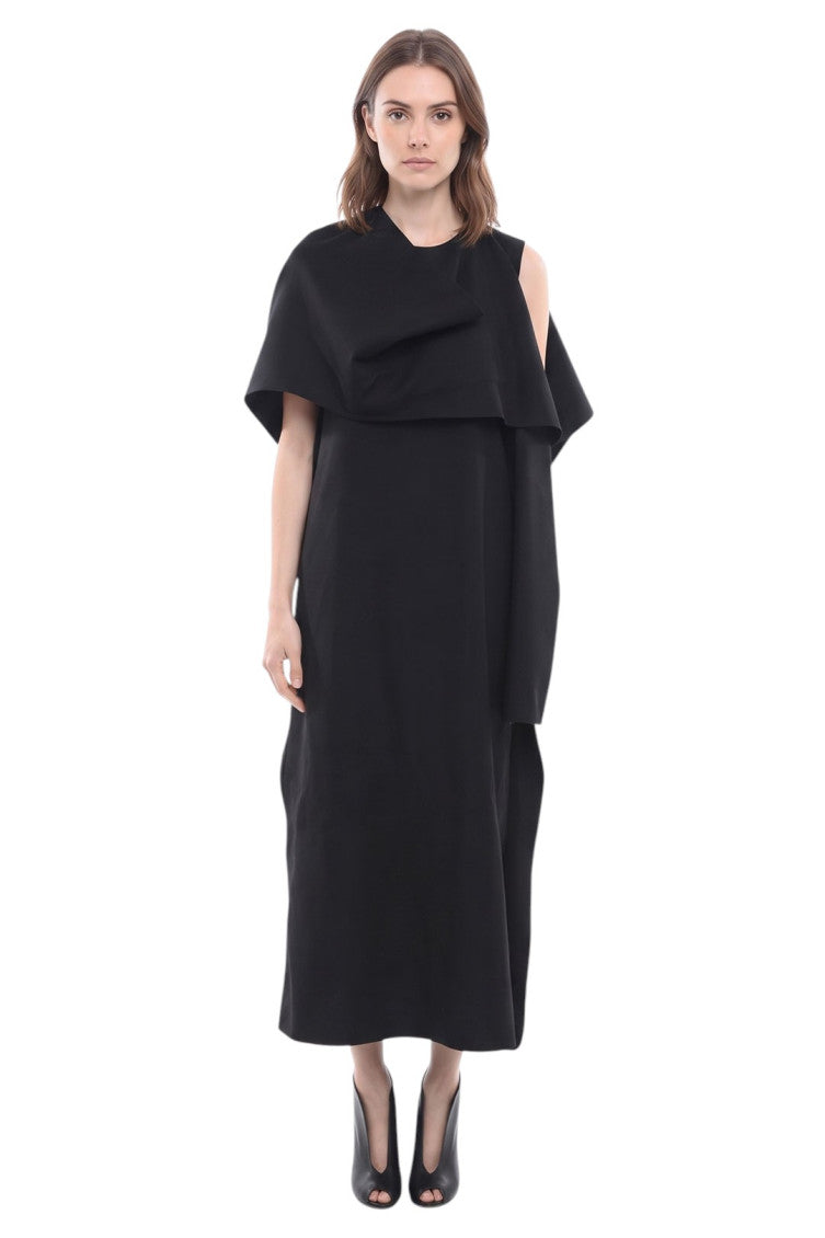 Black Solid Round Neck Midi Dress 1