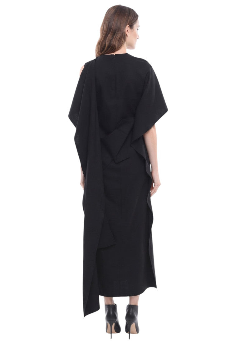 Black Solid Round Neck Midi Dress 2
