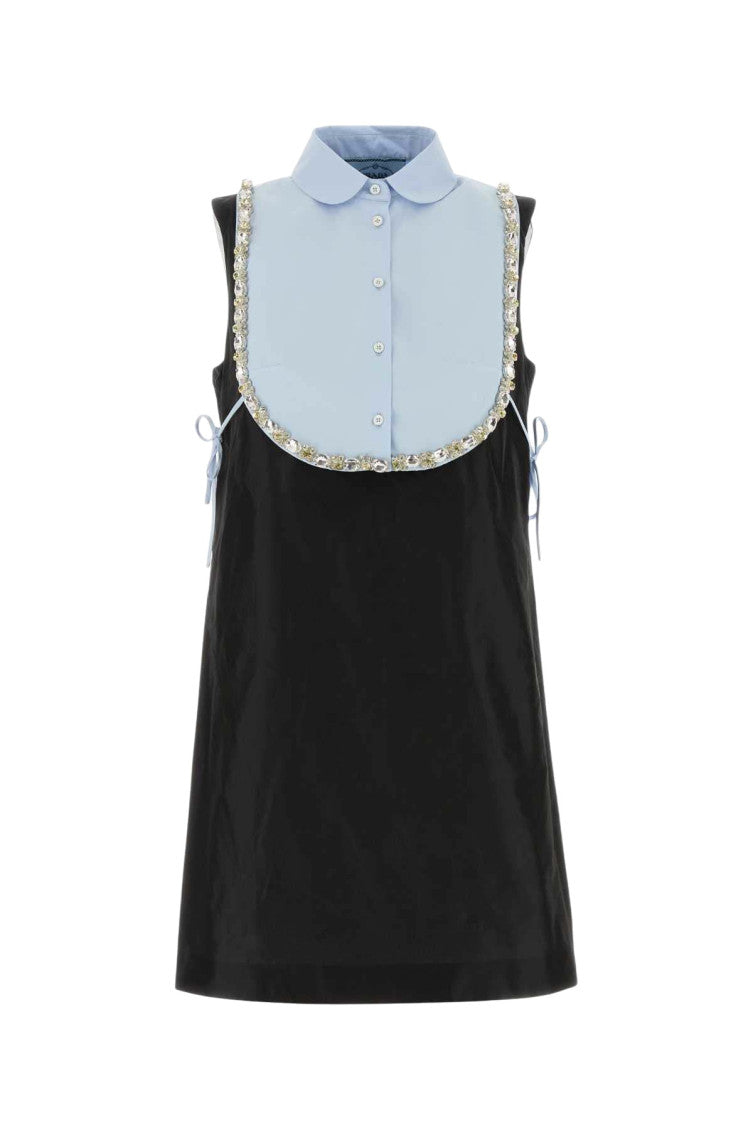 Black Embellished Shirt Collar Mini Dress 1