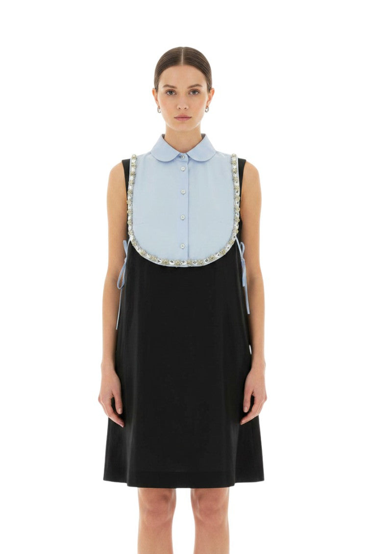 Black Embellished Shirt Collar Mini Dress 3