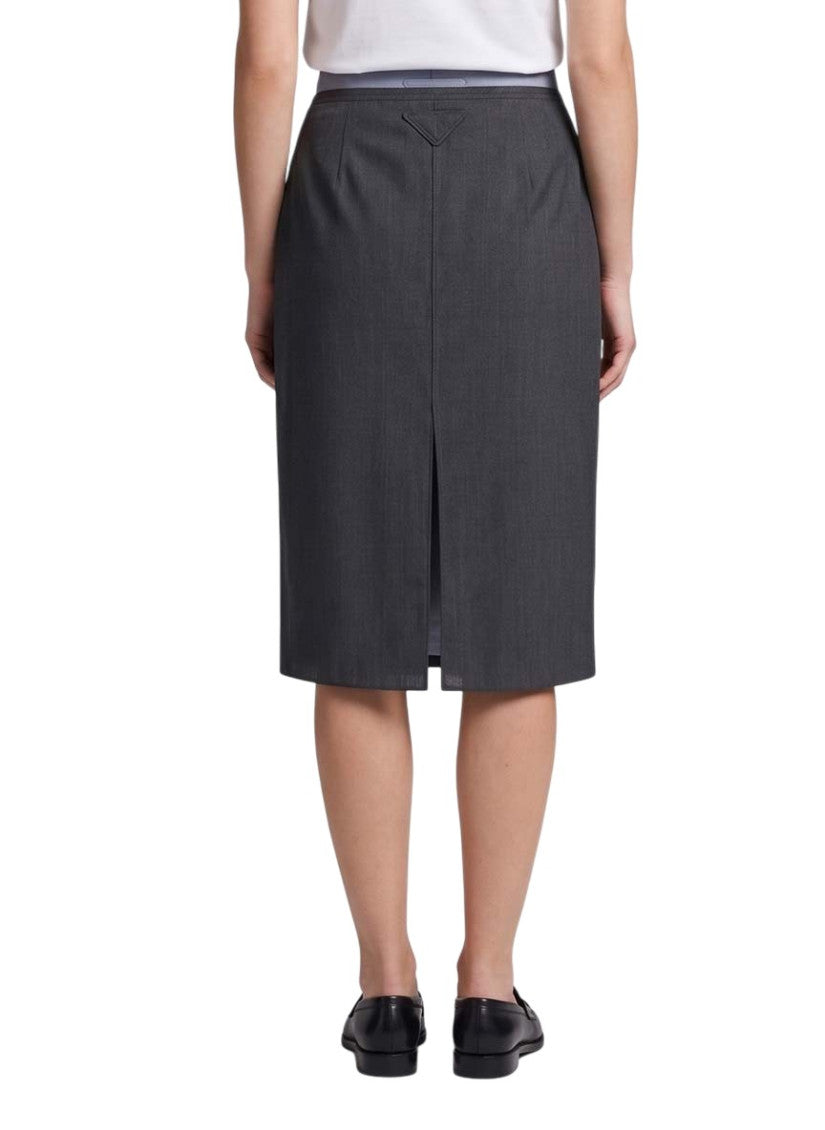 Grey Solid Midi Skirt 4