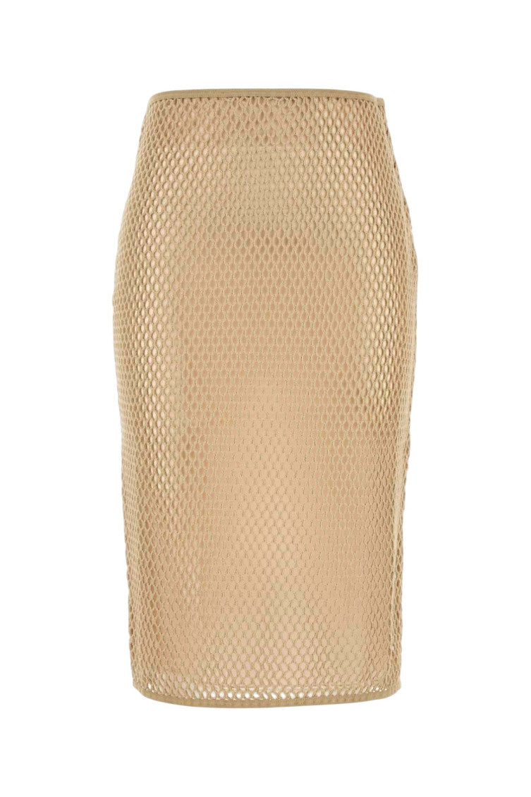 Beige Textured Midi Skirt 1