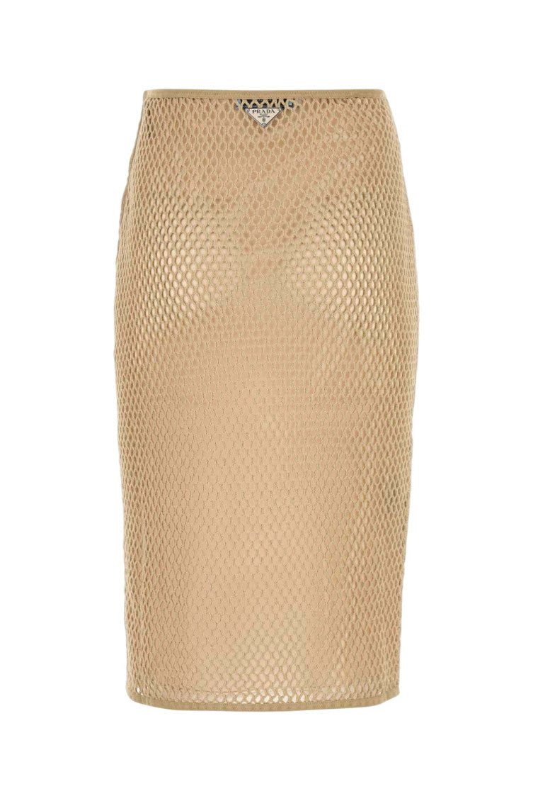 Beige Textured Midi Skirt 2