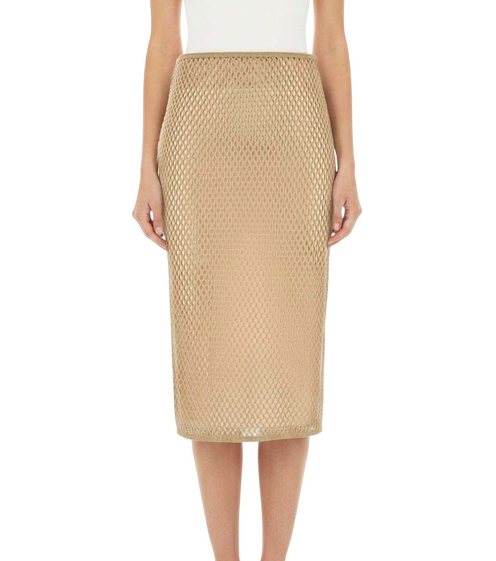 Beige Textured Midi Skirt 3