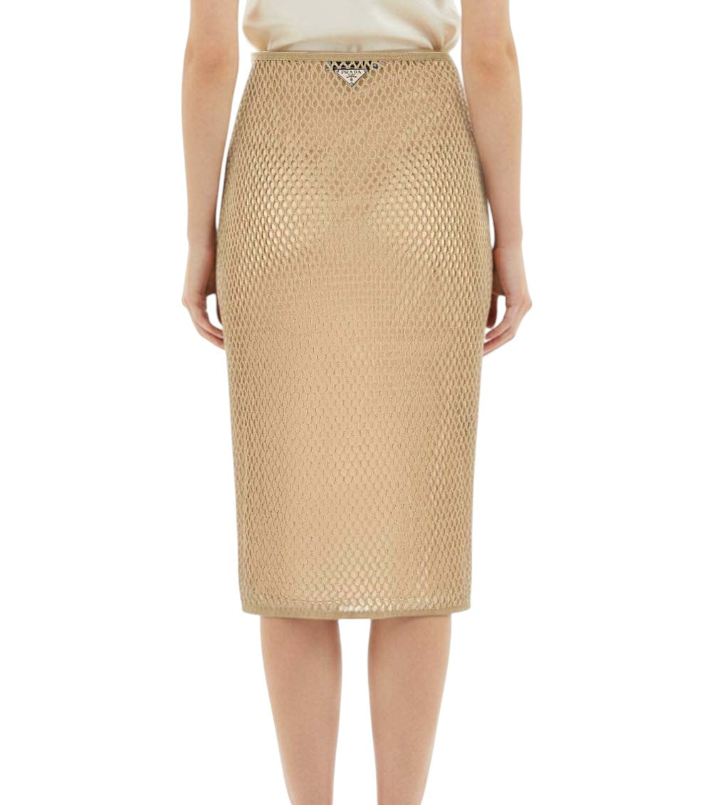 Beige Textured Midi Skirt 4