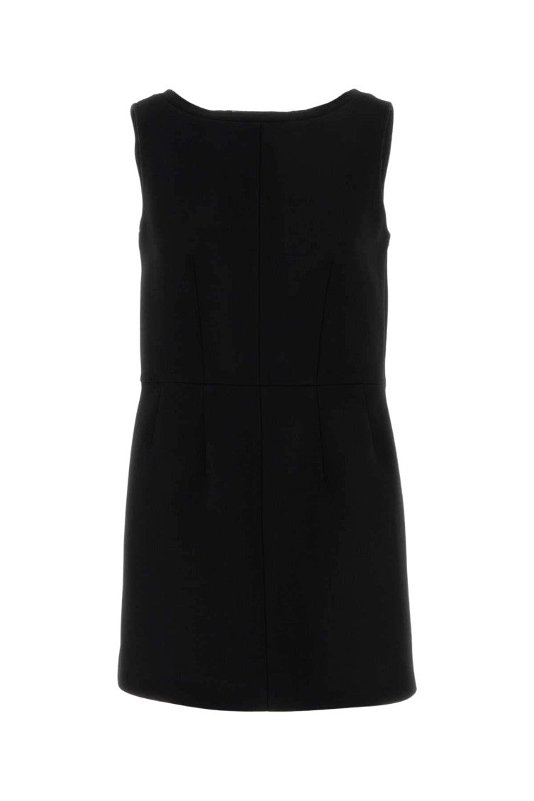 Black Solid Boat Neck Mini Dress 1
