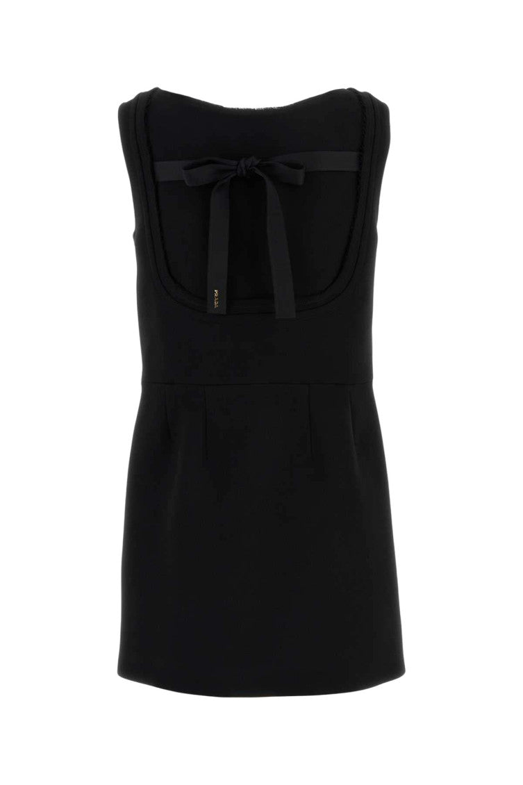Black Solid Boat Neck Mini Dress 2