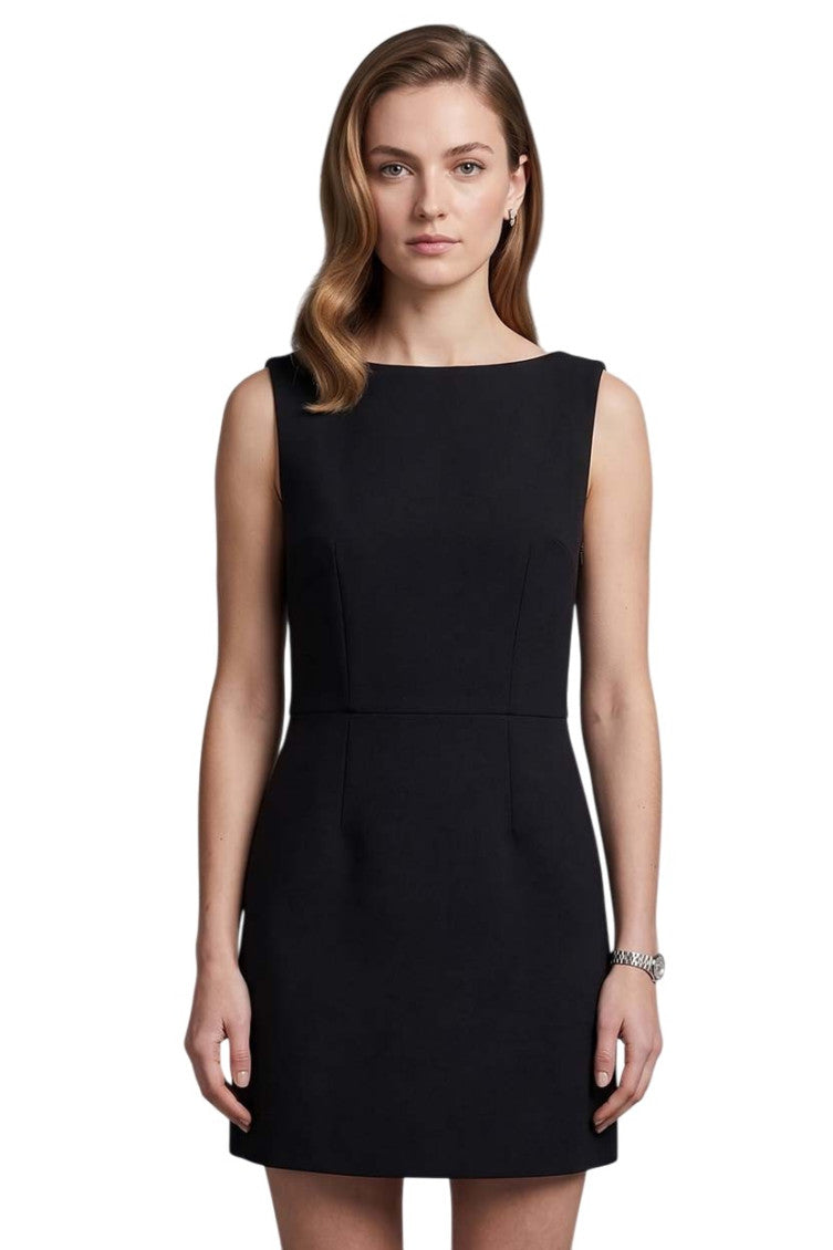 Black Solid Boat Neck Mini Dress 3