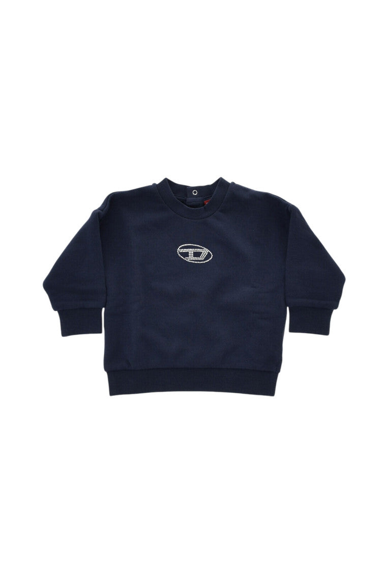 Blue Brushed Cotton Crewneck Sweatshirt with Lamè Logo 1