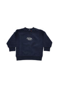 Blue Brushed Cotton Crewneck Sweatshirt with Lamè Logo 1