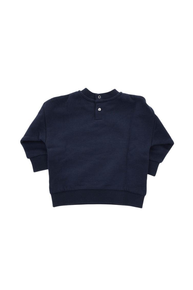 Blue Brushed Cotton Crewneck Sweatshirt with Lamè Logo 2