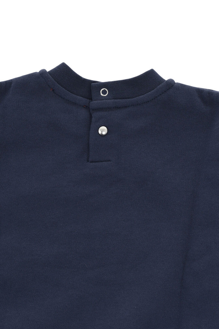 Blue Brushed Cotton Crewneck Sweatshirt with Lamè Logo 3