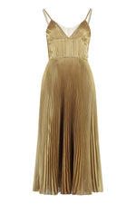 Golden Pleated V Neck Midi Dress 1