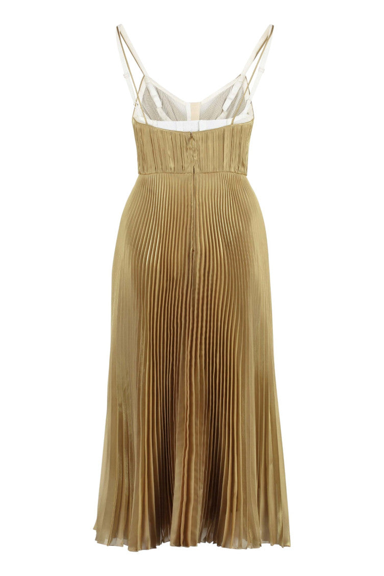 Golden Pleated V Neck Midi Dress 2